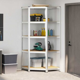 Hoekrek 5-laags staal en bewerkt hout zilverkleurig 3