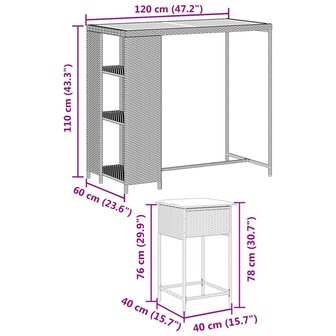 3-delige Tuinbarset met kussens poly rattan zwart 8