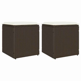 Tuinkrukken met kussens 2 st 40x40x43 cm poly rattan bruin 1