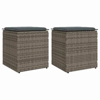 Tuinkrukken met kussens 2 st 40x40x43 cm poly rattan grijs 1