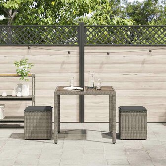 Tuinkrukken met kussens 2 st 40x40x43 cm poly rattan grijs 3
