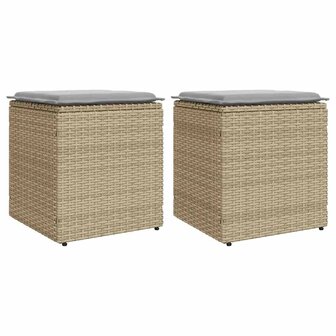 Tuinkrukken met kussens 2 st 40x40x43 cm poly rattan beige 1