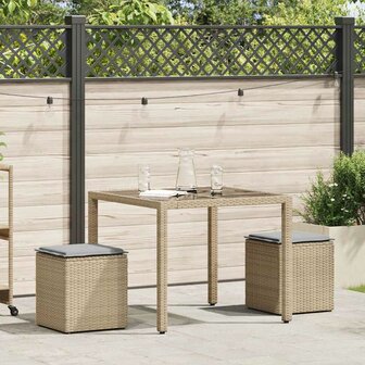 Tuinkrukken met kussens 2 st 40x40x43 cm poly rattan beige 2