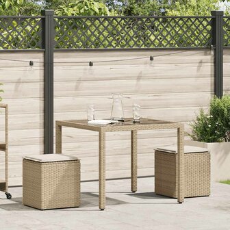 Tuinkrukken met kussens 2 st 40x40x43 cm poly rattan beige 2