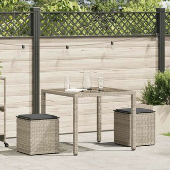 Tuinkrukken met kussens 2 st 40x40x43 cm poly rattan lichtgrijs 2