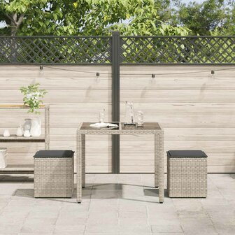 Tuinkrukken met kussens 2 st 40x40x43 cm poly rattan lichtgrijs 3