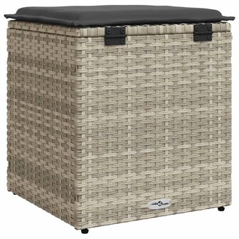 Tuinkrukken met kussens 2 st 40x40x43 cm poly rattan lichtgrijs 8