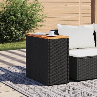 Tuinbijzettafel met houten blad 58x27,5x55 cm poly rattan zwart 3