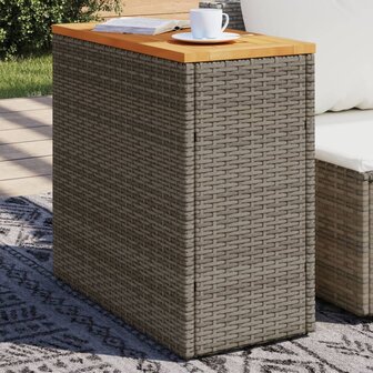 Tuinbijzettafel met houten blad 58x27,5x55 cm poly rattan grijs 1