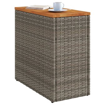 Tuinbijzettafel met houten blad 58x27,5x55 cm poly rattan grijs 4