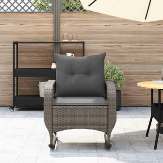 Tuinschommelstoel met kussens poly rattan grijs 3