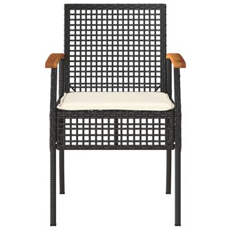 3-delige Bistroset met kussens poly rattan en acaciahout zwart 4