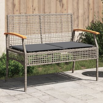 Tuinbank met kussen poly rattan en acaciahout grijs 1