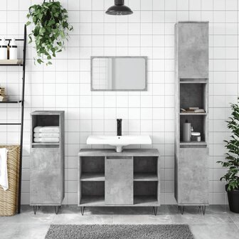 Badkamerkast 30x30x100 cm bewerkt hout betongrijs 1