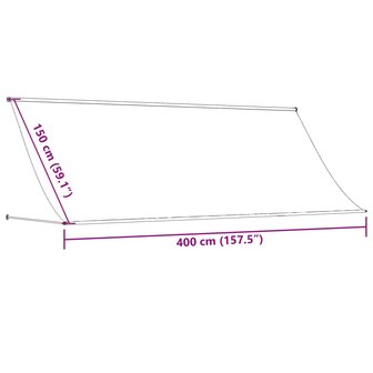 Luifel uittrekbaar 400x150 cm stof en staal cr&egrave;mekleurig 8