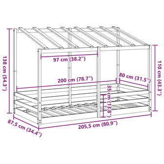 Kinderbed met bedhuis 80x200 cm massief grenenhout 9