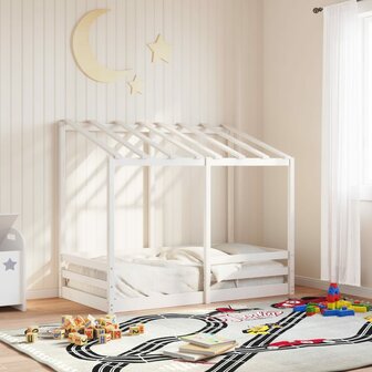 Kinderbed met bedhuis 70x140 cm massief grenenhout wit 1