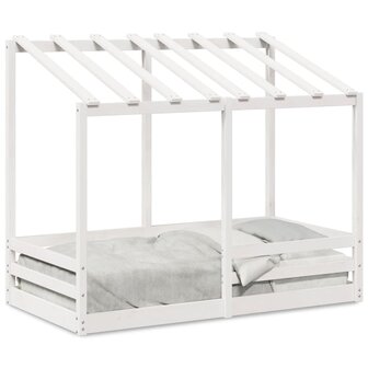 Kinderbed met bedhuis 70x140 cm massief grenenhout wit 2