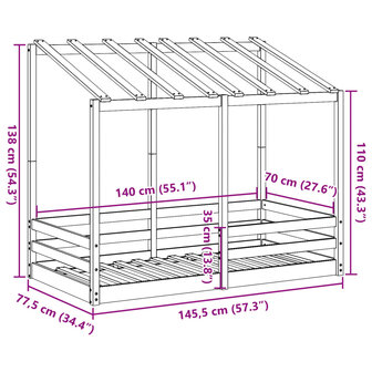 Kinderbed met bedhuis 70x140 cm massief grenenhout wit 9