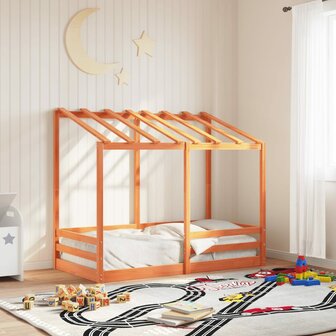 Kinderbed met bedhuis 70x140 cm massief grenenhout wasbruin 1