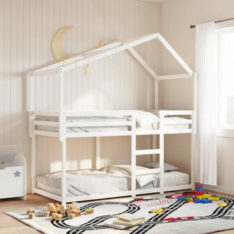 Stapelbed met bedhuis massief grenenhout wit 80x200 cm 1