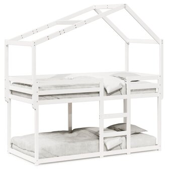 Stapelbed met bedhuis massief grenenhout wit 80x200 cm 2