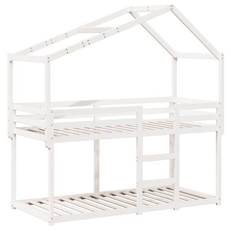 Stapelbed met bedhuis massief grenenhout wit 80x200 cm 3