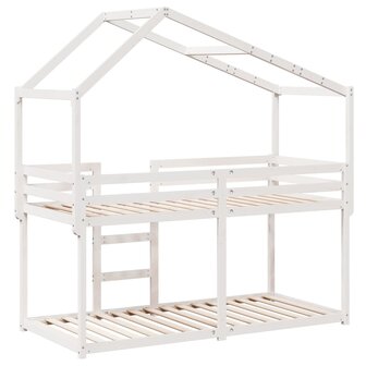 Stapelbed met bedhuis massief grenenhout wit 80x200 cm 8