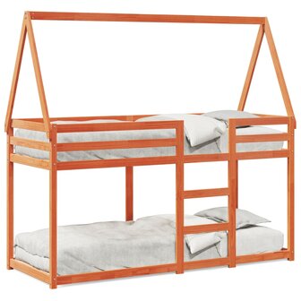Stapelbed met dak massief grenenhout wasbruin 80x200 cm 2