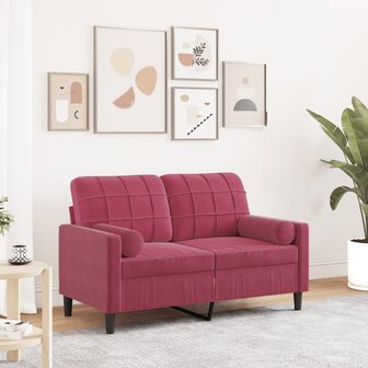 Tweezitsbank met sierkussens 120 cm fluweel wijnrood 1
