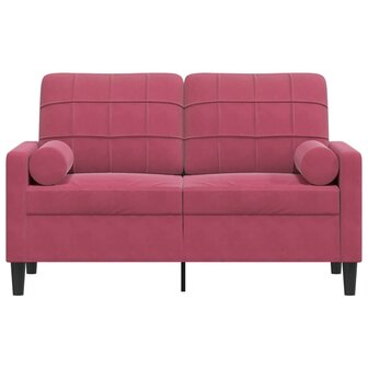 Tweezitsbank met sierkussens 120 cm fluweel wijnrood 3