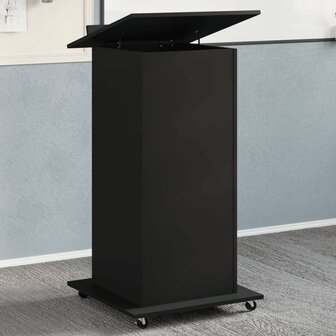Lessenaar met wielen en lade 55x55x107 cm bewerkt hout zwart 1