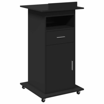 Lessenaar met wielen en lade 55x55x107 cm bewerkt hout zwart 2