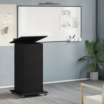 Lessenaar met wielen en lade 55x55x107 cm bewerkt hout zwart 3