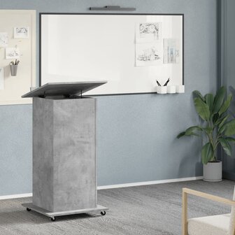 Lessenaar met wielen en lade 55x55x107 cm hout betongrijs 3
