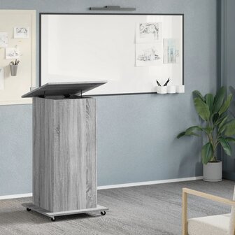 Lessenaar met wielen en lade 55x55x107 cm hout grijs sonoma 3