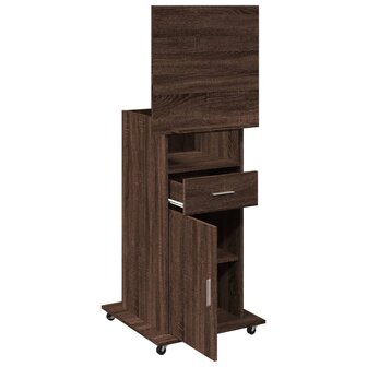 Lessenaar met wielen en lade 55x55x107 cm hout bruin eikenkleur 8