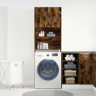 Wasmachinekast 64x24x190 cm bewerkt hout gerookt eikenkleurig 4