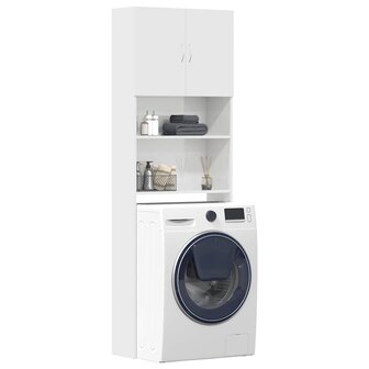 Wasmachinekast 64x24x190 cm bewerkt hout hoogglans wit 1