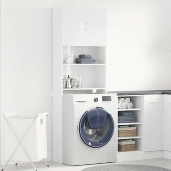 Wasmachinekast 64x24x190 cm bewerkt hout hoogglans wit 3