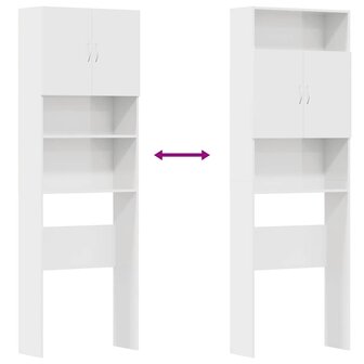 Wasmachinekast 64x24x190 cm bewerkt hout hoogglans wit 9