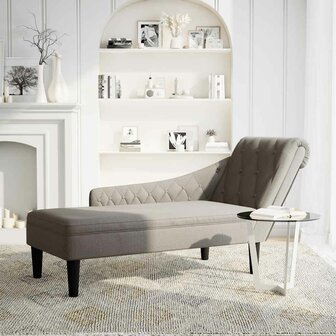 Chaise longue met kussen en rechterarmleuning stof taupe 2