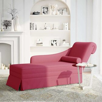 Chaise longue met bolster en rechterarmleuning fluweel wijnrood 2