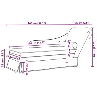 Chaise longue met bolster en rechterarmleuning fluweel wijnrood 9
