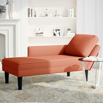 Chaise longue met kussen corduroy stof rood oranje 3