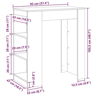 Bartafel met rekken 95x47x103,5 cm bewerkt hout gerookt eiken 9