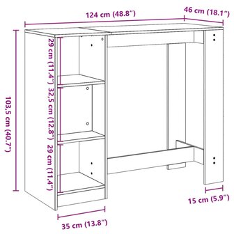 Bartafel met schap 124x46x103,5 cm bewerkt hout wit 9