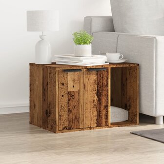 Kattenbakkast 60x40x40 cm bewerkt hout oud houtkleurig 3
