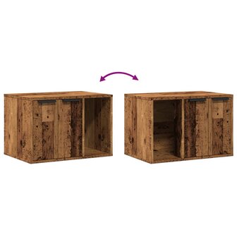 Kattenbakkast 60x40x40 cm bewerkt hout oud houtkleurig 8