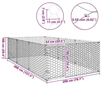Hondenkennel voor buiten met deur 2x4x1 m gegalvaniseerd staal 8